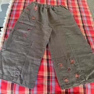 Women’s Brown Linen Casual Pants Sz S-M NEW OOFAK